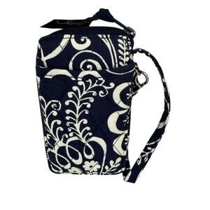 Vera Bradley Twirly Birds Navy All In One Wristlet Compact Card ID Cash Wallet